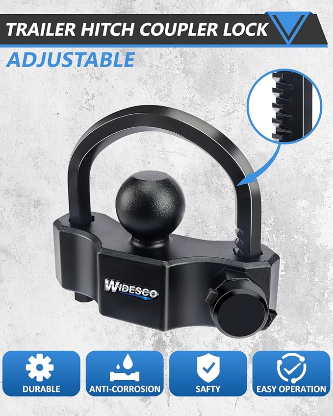Trailer Lock Universal Trailer Hitch Locks, Adjustable Heavy-Duty Trailer Coupler Ball Lock Fit 1-7/8 Inch, 2 Inch, 2-5/16 Inch Couplers with 4 Keys Alike (Black,Pack of 2)