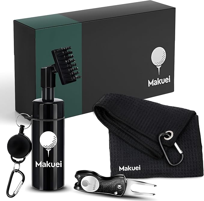 Makuei Golf Water Brush with Golf Towel and Divot Tool - Durable Golf Kit - Elevate Your Golfing Performance Today with Our Golf Cleaning Kit - Best Golf Gift for Golfers