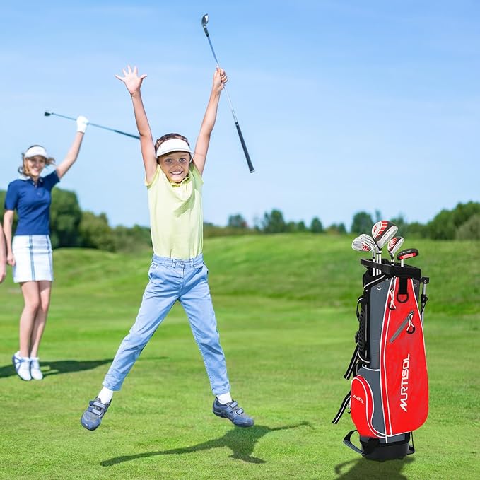 5/6 Pieces Kids Golf Club Set, Junior Golf Club Set Ages 4-12 Includes Stand Bag, 1# Drive, 5# Hybrid, 6/7#, 9/P# Irons and Putter Right Hand for Boys Girls