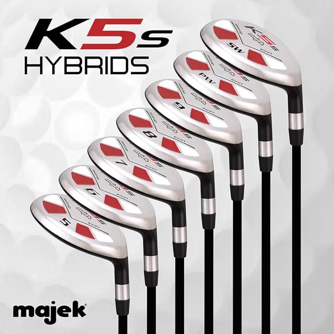 Senior Men’s Majek Golf All Hybrid Complete Full Set, which Includes: #5, 6, 7, 8, 9, PW +SW Senior Flex Right Handed New Utility “A” Flex Club