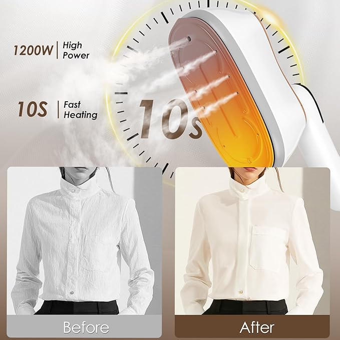 Biupky Travel Steamer for Clothes Portable Mini, 1200w Mini Iron Portable Steamer for Clothes, 4 Mode with LCD Display, 10s Fast Heating Travel Iron Garment Steamer for Clothes for Home Dorm Travel