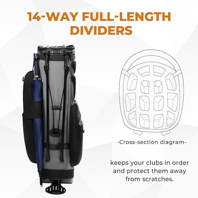 14 Way Dividers Golf Stand Bag Lightweight, Golf Bag for Men Women with Multiple Pockets, Dual Strap and Rain Cover Hood