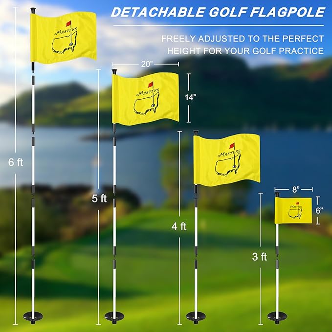 Golf Flagpole - Detachable Design - Ball Retrieval Base - Perfect for Backyard Practice Putting Green, Country Club, Driving Range - 3FT | 6FT in Height Optional