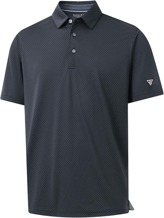M MAELREG Golf Shirts for Men Moisture Wicking Jacquard Breathable Performance Dry Fit Collared Mens Polo Shirts Short Sleeve
