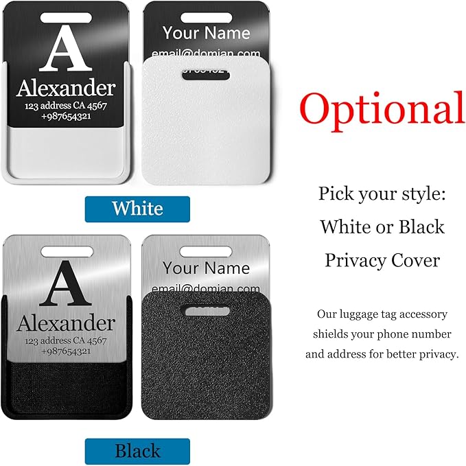 Stainless Steel Personalized Luggage Tags for Suitcases - Custom Name ID Travel Tags for Luggage, Backpacks, Baggage and Bags - Metal Unique Lable - Travel Essentials Accessories for Kids, Women, Men