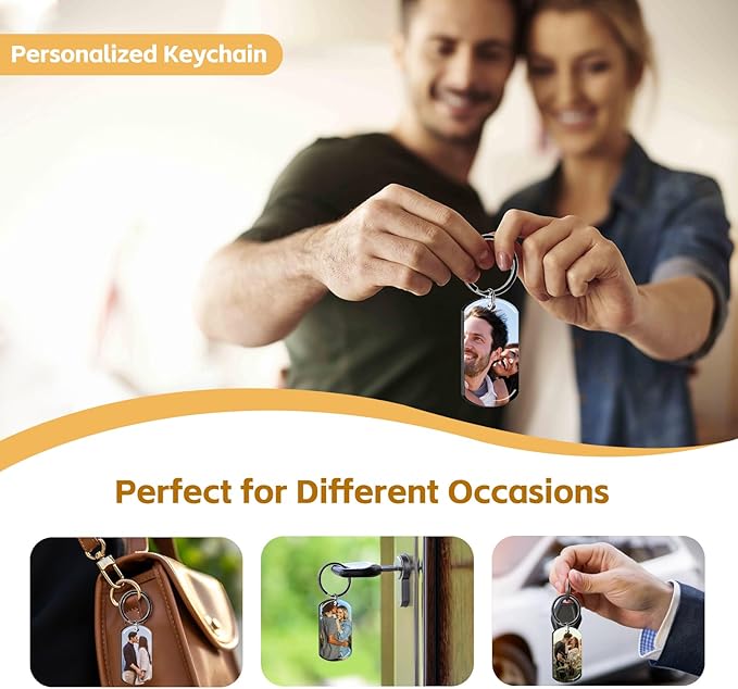 Personalized Custom Keychain with Picture - Double Sided Engraving Photo Text Customized Key Chains for Men Boyfriend
