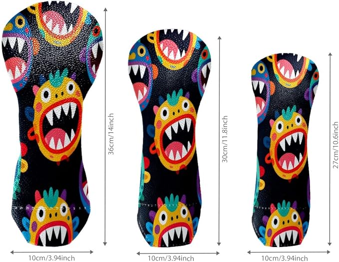 3 Pack PU Leather Golf Club Head Covers - Driver, Fairway Wood & Hybrid, Funny Golf Accessories, Ideal Golf Gift Colorful Line Seashell