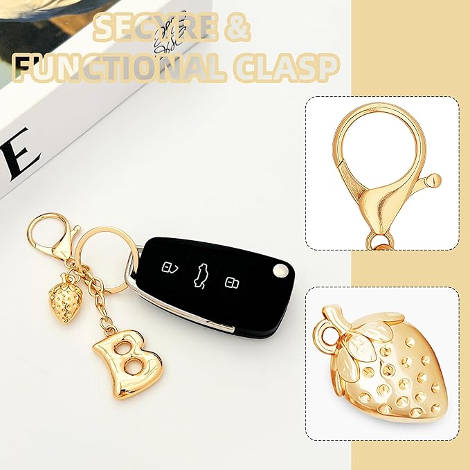 Gold Bubble Heart, Cherry, Bow & More Designs Letter Initial Keychain Bag Charms – Cute Purse Charms for Handbags