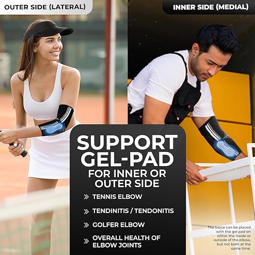 DR. BRACE® Elite Elbow Brace Support, Breathable Elbow Compression Sleeve with Gel Pad for Golfer's, Tennis Elbow & Tendonitis Treatment & Pain Relief 2024 (A Black-White, XX-Large)