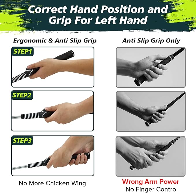 Golf Grip Swing Training Aid - Retractable Click Club Trainer Indoor Practice Warm Up Stick Flexible Telescopic Short Club Tempo Sound Release Trainer Devices
