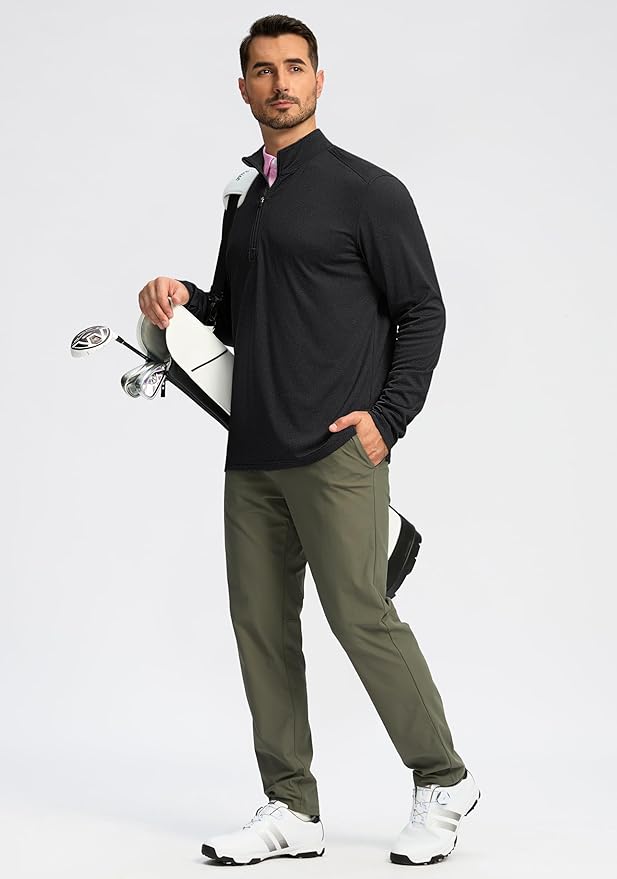 Obla Golf Quarter Zip Pullover for Men Mock Neck Sweatshirt Lightweight Sun Protection Men's Long Sleeve Golf Shirt