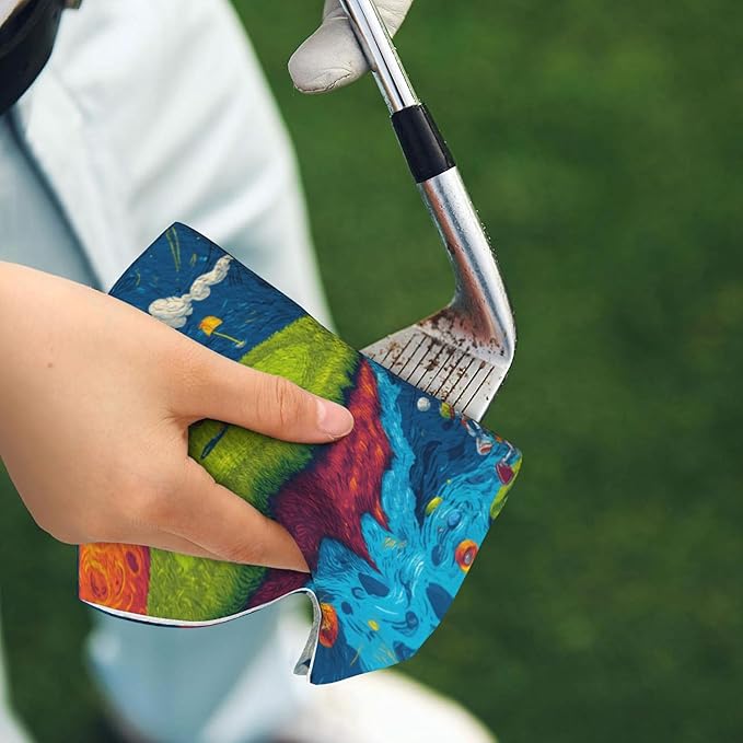 Funny Golf Towel with Carabiner Clip 24"x16" Cute Navy Blue Universe Planet Space Golf Towels for Golf Bags Microfiber Waffle Cartoon Golf Rag for Disc Balls Clubs Golfs Accessories for Men Women Dad