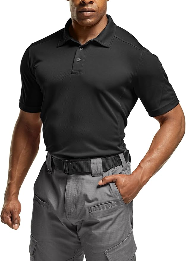 CQR Men's Polo Shirts, Tactical Short Sleeve Golf Performance Shirts, Lightweight Dry Fit UPF 50+ Pique