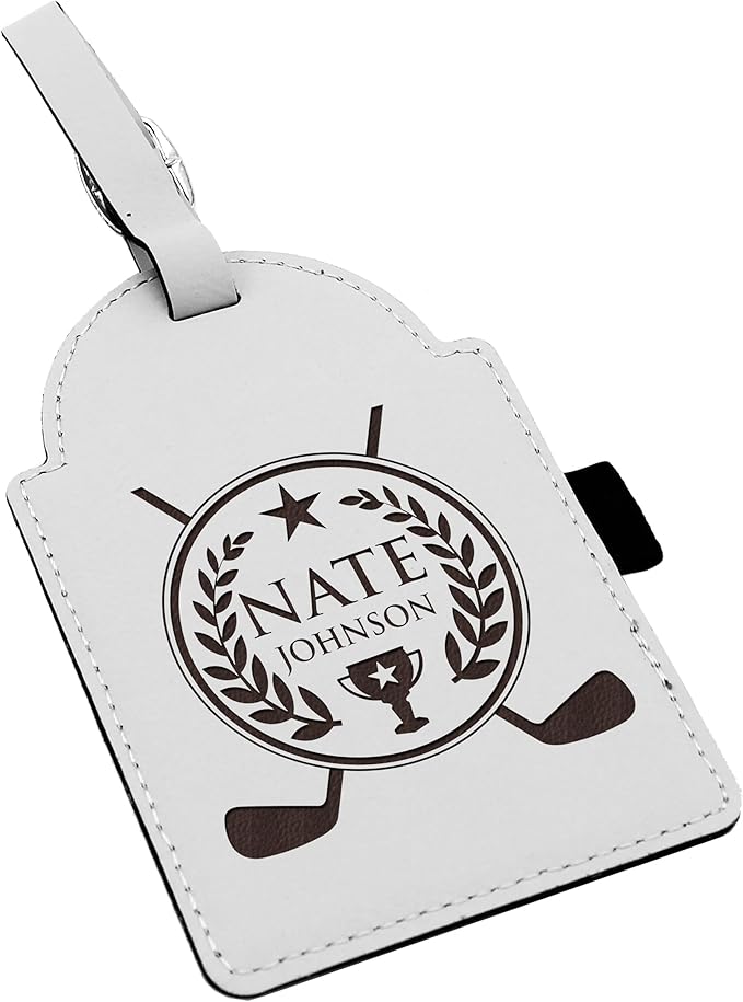 Custom Engraved Golf Luggage and Bag Tag - Personalized Golfing Accessories Gift for Golfer, Mom, Dad, Him, Her (White)