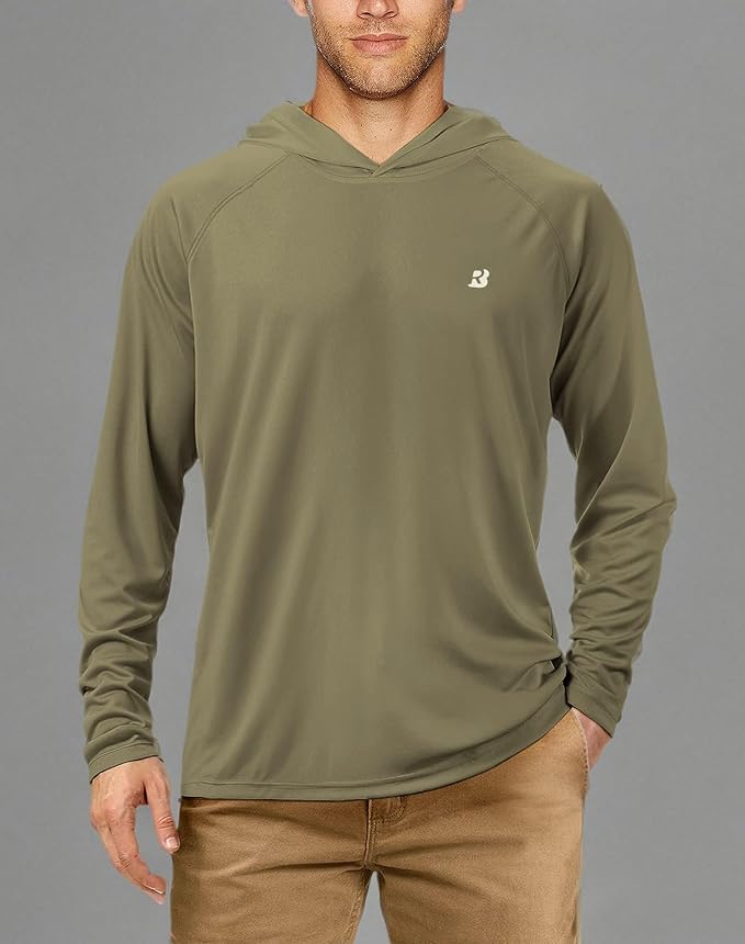 Roadbox UPF 50+ Fishing Shirts for Men, Long Sleeve UV Sun Protection Hoodie, Outdoor Hiking Running Swimming Rash Guard