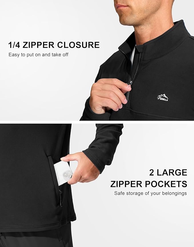 Pudolla Men's Quarter Zip Pullover with 2 Pockets Fleece Warm Soft Golf Sweatshirts for Athletic Workout Running