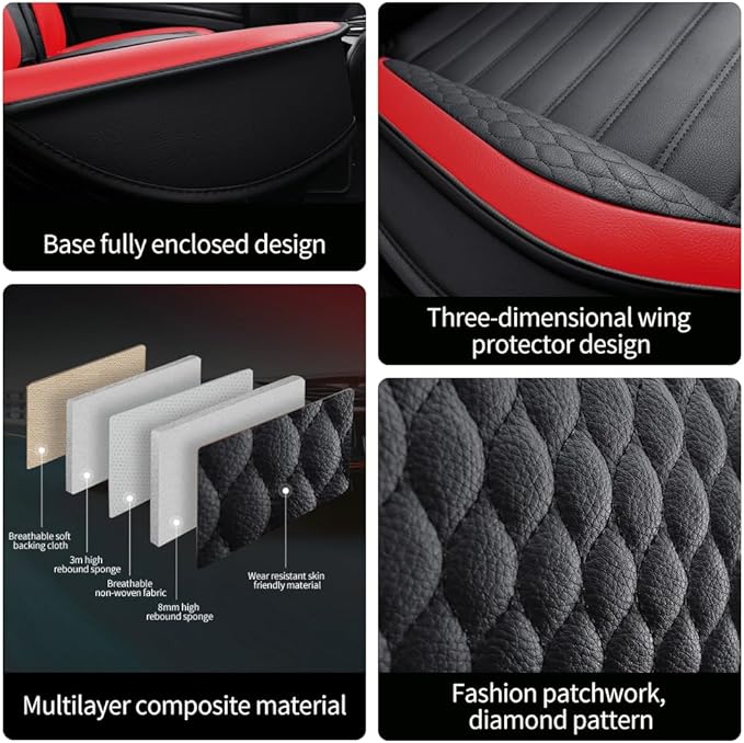 Leather Car Seat Covers for Volkswagen Golf 2001-2021,Car Seat Covers Full Set,Seat Covers with Safety,Waterproof Seat Cover Compatible Airbag(5pcs Black&Red Bars Standard)