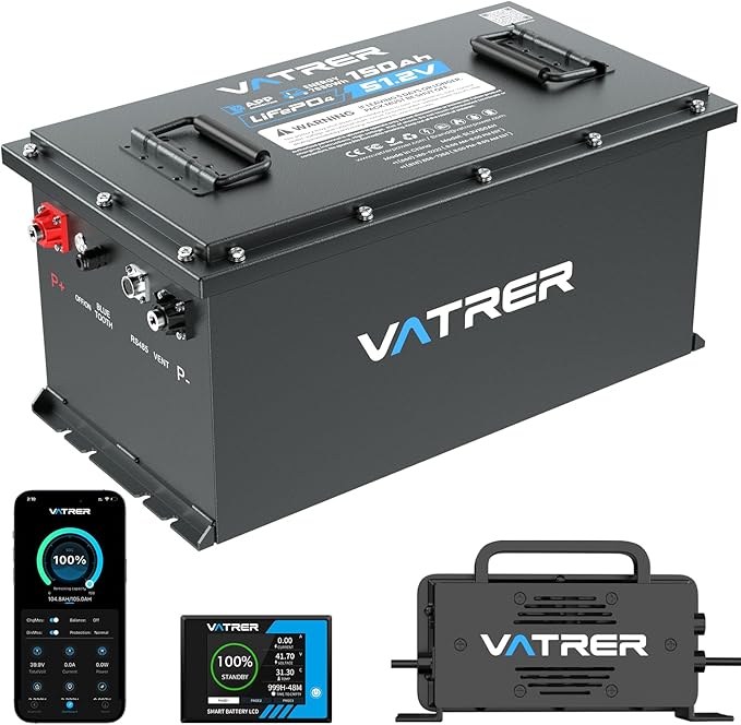 48V 150Ah Lithium Golf Cart Battery, Built-in Smart 200A BMS, with Touch Monitor & Mobile APP, 4000+ Cycles Rechargeable LiFePO4 Battery, Max 10.24kW Power Output, Perfect for Golf Carts