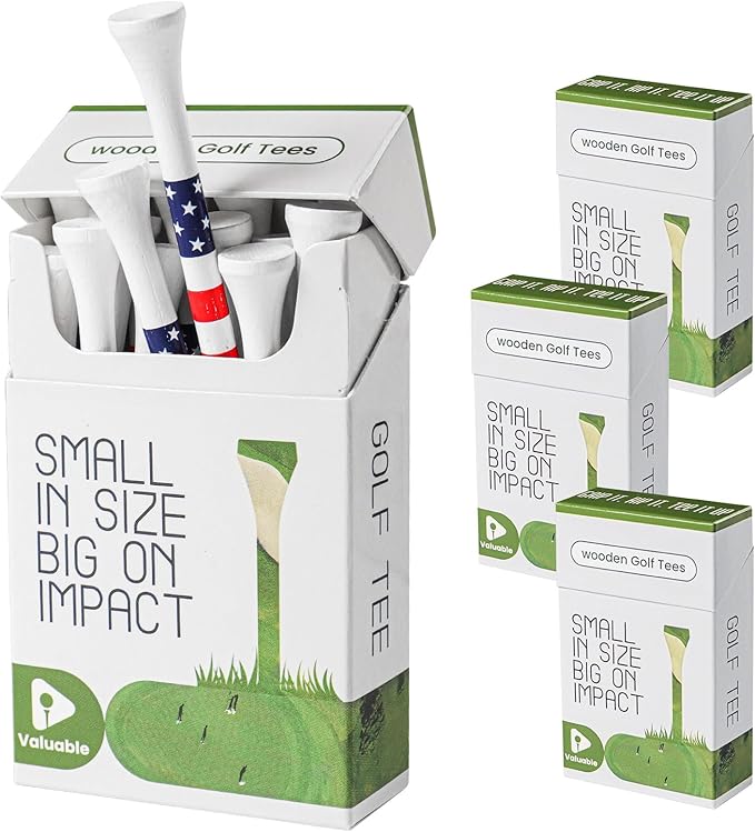 Premium Bamboo Wood Golf Tees Unique Box Design 18-Pack Per Box Value 18/72/180 Pack, Wooden Tees in 2 3/4" 3 1/4" Durable for Golfers, USA Flag Design Pro Tee Choice