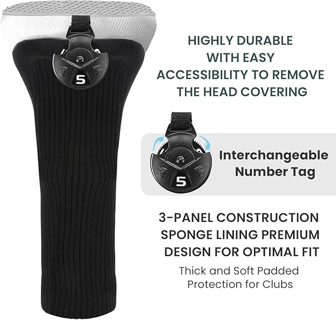 FINGER TEN Golf Club Head Covers Woods Hybrids 1/2/3/4 Pack, Headcovers Men Women 3 5 7 X with Interchangeable Number Tag, Fit All Wood Hybrid Clubs