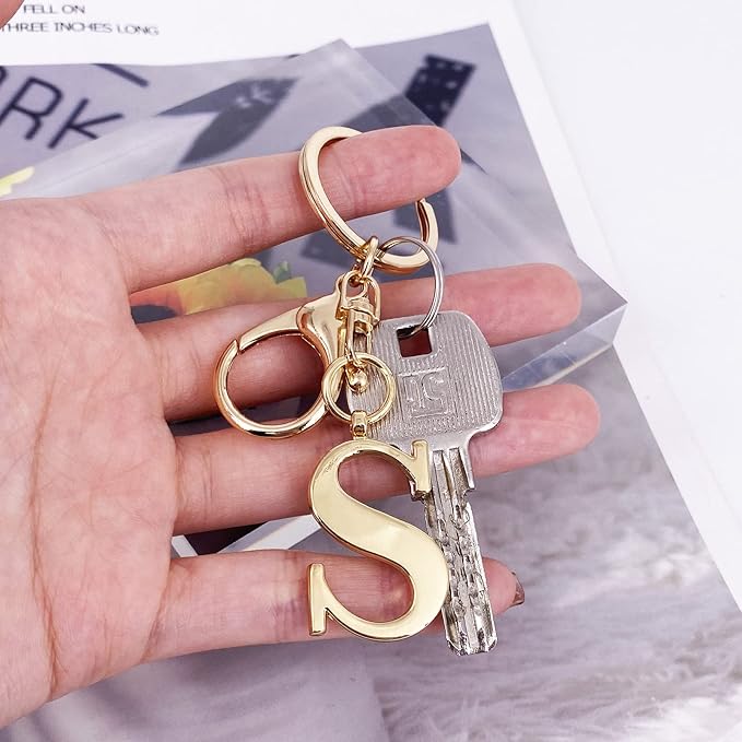 LAXPICOL Gold Letter A-Z Keychain for Women Bag Charms Purse Charms For Handbags Metal Alphabet Initial Letter Keychain
