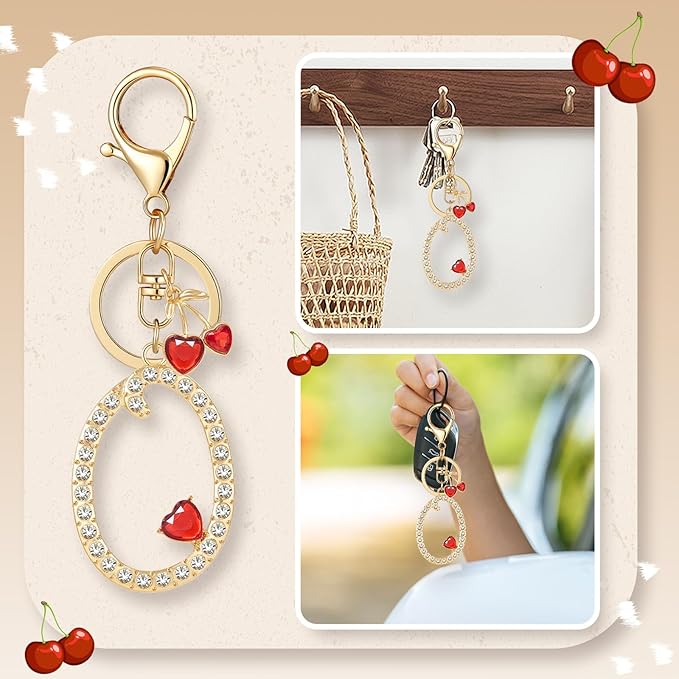 Gold Plated Alphabet Initial Letter Keyring Keychain for Women Girls Crystal Key Chains for Wallet Backpack Bag Charm
