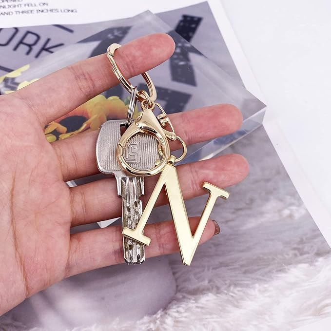 LAXPICOL Gold Letter A-Z Keychain for Women Bag Charms Purse Charms For Handbags Metal Alphabet Initial Letter Keychain