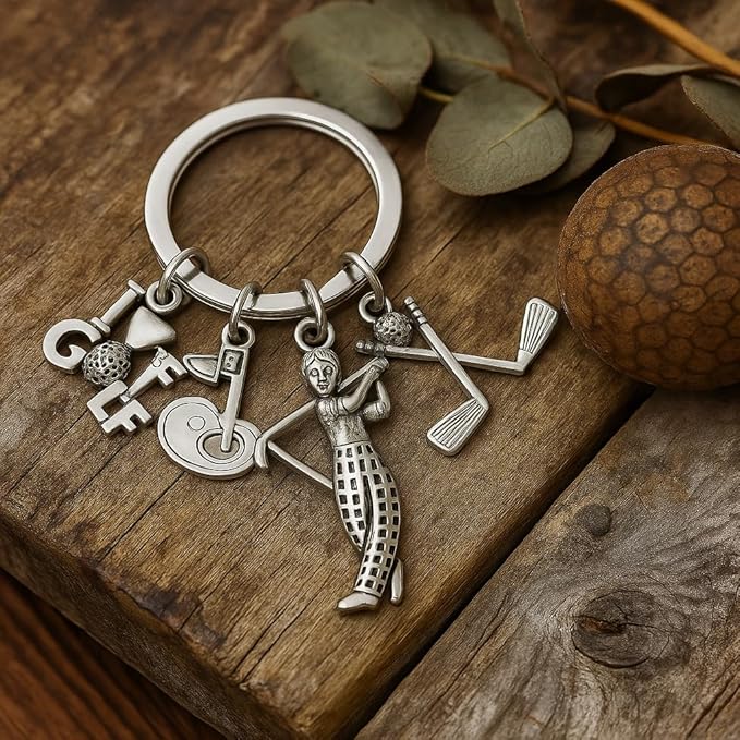 Golf Keychain – Golf Club, Ball, “GOLF” Letters, Flag Number 4 & Golfer for Women Bag Charms, Cool Key Chains Gifts for Men Womens Golf Lovers, Players & Sports Fans
