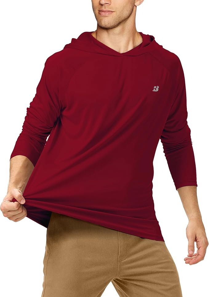 Roadbox UPF 50+ Fishing Shirts for Men, Long Sleeve UV Sun Protection Hoodie, Outdoor Hiking Running Swimming Rash Guard