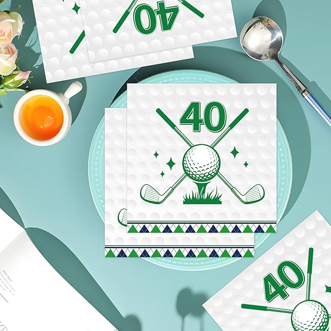 Golf 40th Birthday Party Napkins Decorations, Disposable Paper Golf Napkins Supplies Pack of 50, Sports Birthday Party Decor Size 6.5 Inch
