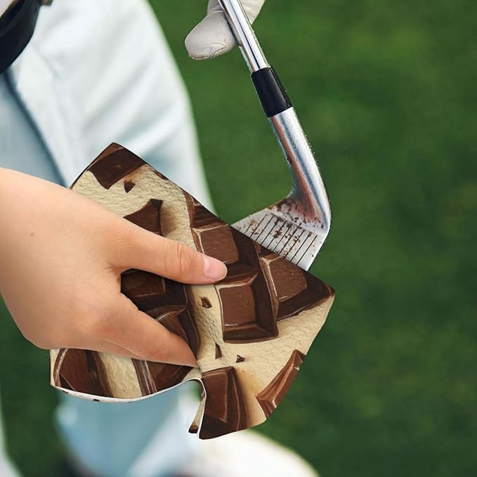 Chocolate Golf Towel Waffle Microfiber with Hook Detachable Clip 24x16in