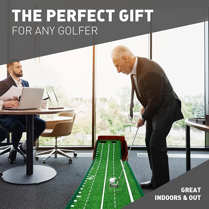 Indoor Golf Putting Green, Putting Mat with Automatic Ball Return - Solid Wood Structure No Humping, Suitable for Home, Office and Outdoor Play - Ideal Golf Gift for Men and Women