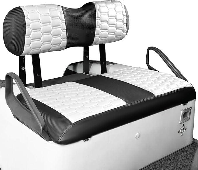 NOKINS Golf Cart Seat Covers, Fit for EZGO TXT 1994-2013/EZGO RXV OEM Standard Front Seat Cushion, EZGO Accessories Vinyl Seat Covers, No Nails Required (Carbon Fiber White&Black)