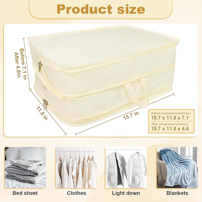 Extra Large Compression Packing Cubes for Travel Essentials, 2 Pack Expandable Travel Cubes for Packing Bags Suitcase Organizer, Beige