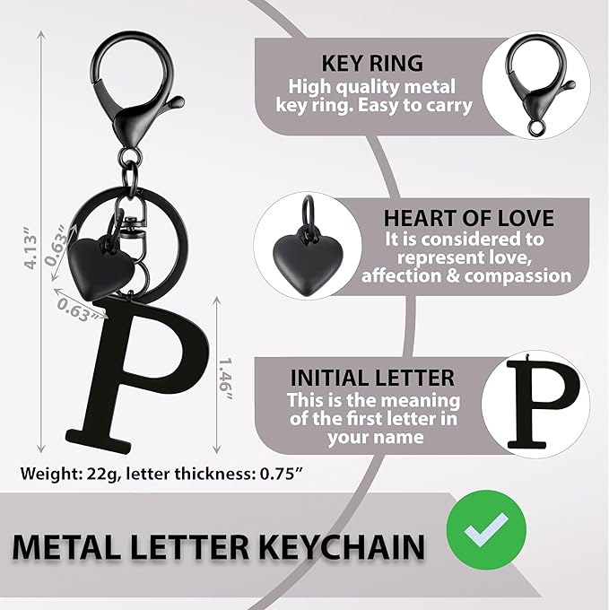Metal Heart Alphabet Keychain for Women, Girls - Cute Initial Letter Accessories for Purse, Bag Charms and Backpack