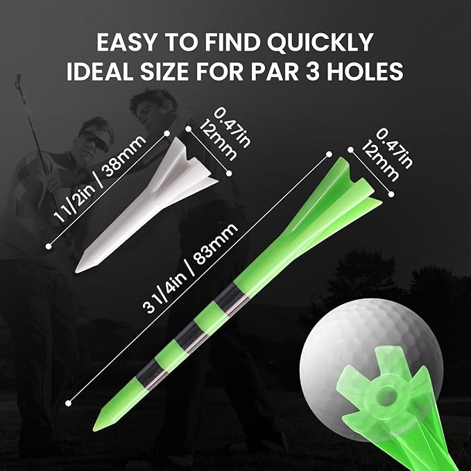 FINGER TEN Unbreakable Golf Tees Plastic 80 3 1/4" or 2 3/4" Driver Tees with 20 1 1/2" Iron Tees Assorted Pack, Low Resistance & Consistent Height Long Short Tees with Bright Colors