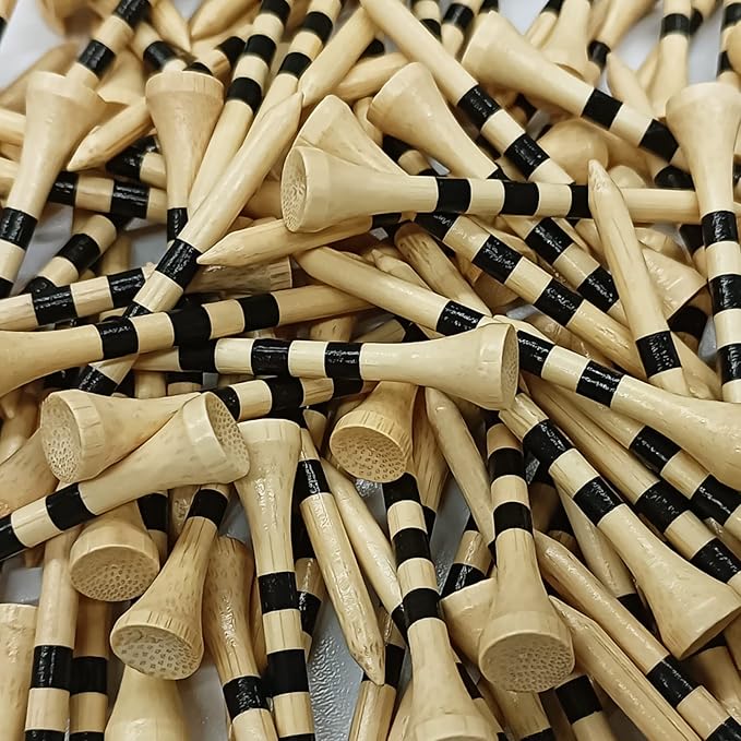 FINGER TEN Golf Tees Wood 3 1/4 2 3/4 Inch Value 50/120 Count, Durable Tees with Bright Colored Stripes for Consistent Height, 70mm 83mm Long Tees Ideal for Golfers