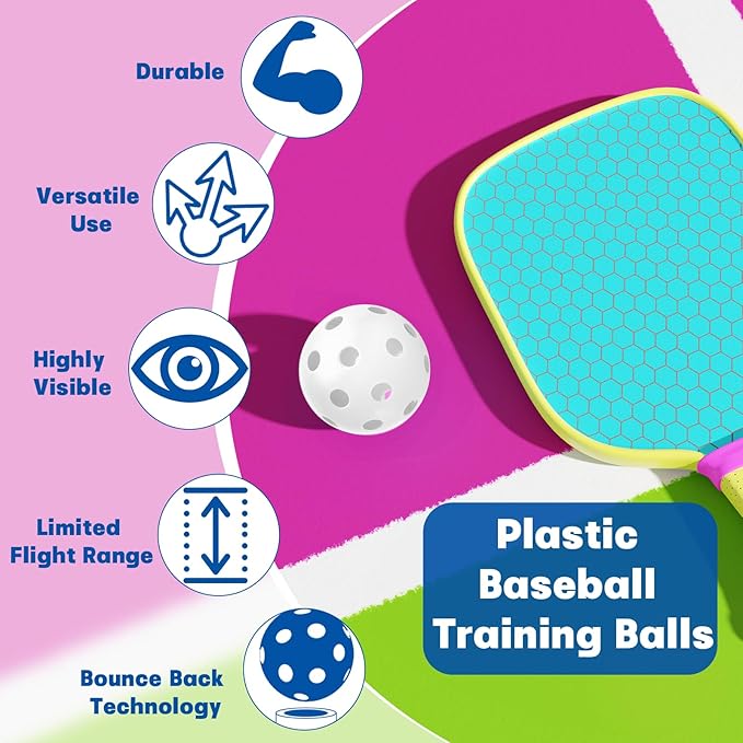 Coopay 12/50/100 Pack Baseball Practice Balls Plastic Training Balls Lightweight Hollow Softballs with a Drawstring Bag for Hitting, Baseball Training Indoor Outdoor Use