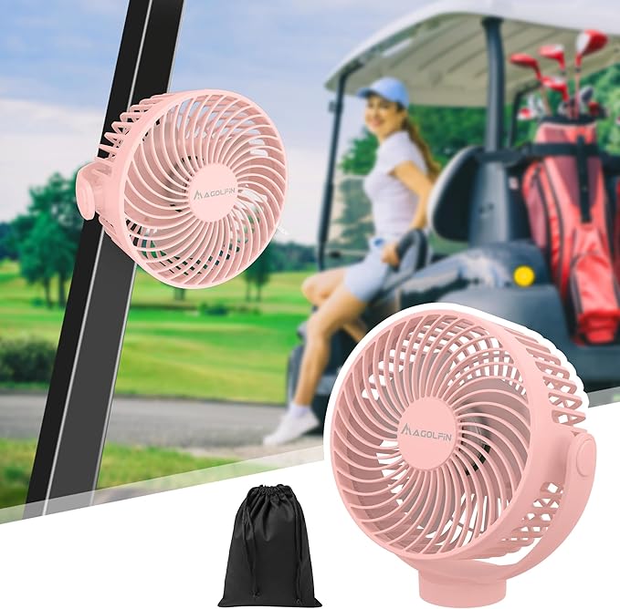 2-Pack Magnetic Golf Cart Fan Rechargeable, 12000mAH Battery Operated Portable Fan with 3 Speeds, LED Lantern, Magnetic Base, Suitable for EZGO Club Car Yamaha, Golf Cart & Cruise Ship Accessories