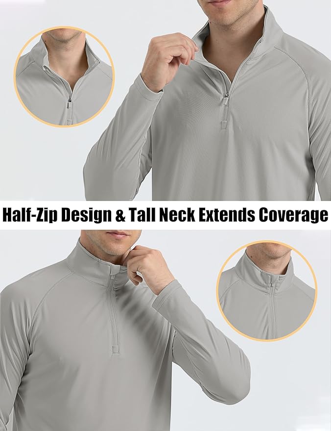 MAGCOMSEN Men's Long Sleeve Sun Shirts UPF 50+ Tees 1/4 Zip Up Fishing Running Rash Guard T-Shirts Outdoor Shirt