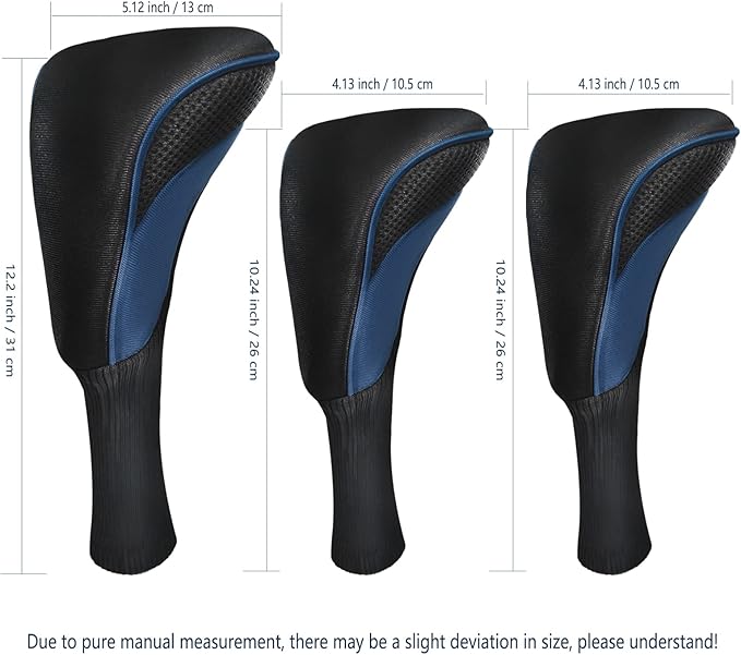 Golf Club Head Covers for Fairway Woods Driver Hybrids 3 Pieces Long Neck Mesh Sports Fan Golf Club Headcovers Set with Interchangeable No. Tags 3 4 5 6 7 X Golf Accessories for Men Women