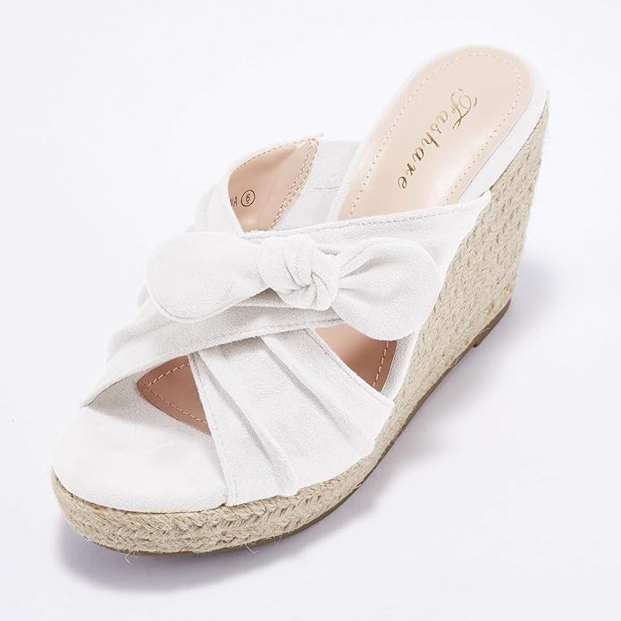 Womens Espadrilles Wedge Sandals Slides Platform Slip on Bow Knot Open Toe Summer Mules Shoes
