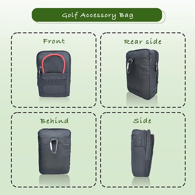 Golf Pouch Accessory Organizer, Portable Golf Valuables Bag, Zippered Multi-Pocket Storage Bag, Can Store Small Tools Such As Balls, Tees, And Rangefinder (Red Trim)