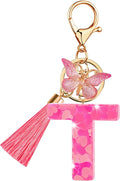 Suweibuke Colourful Cute Initial Letter Keychains for Women Girls with Tassel Butterfly, Charm for Purse Handbags Backpacks
