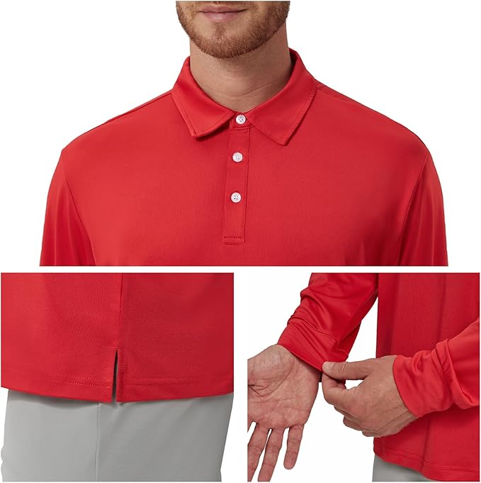NAVISKIN Men's Polo Shirts Long Sleeve Golf Shirts with Collar UPF 50 SPF Shirt for Men Quick Dry Moisture Wicking