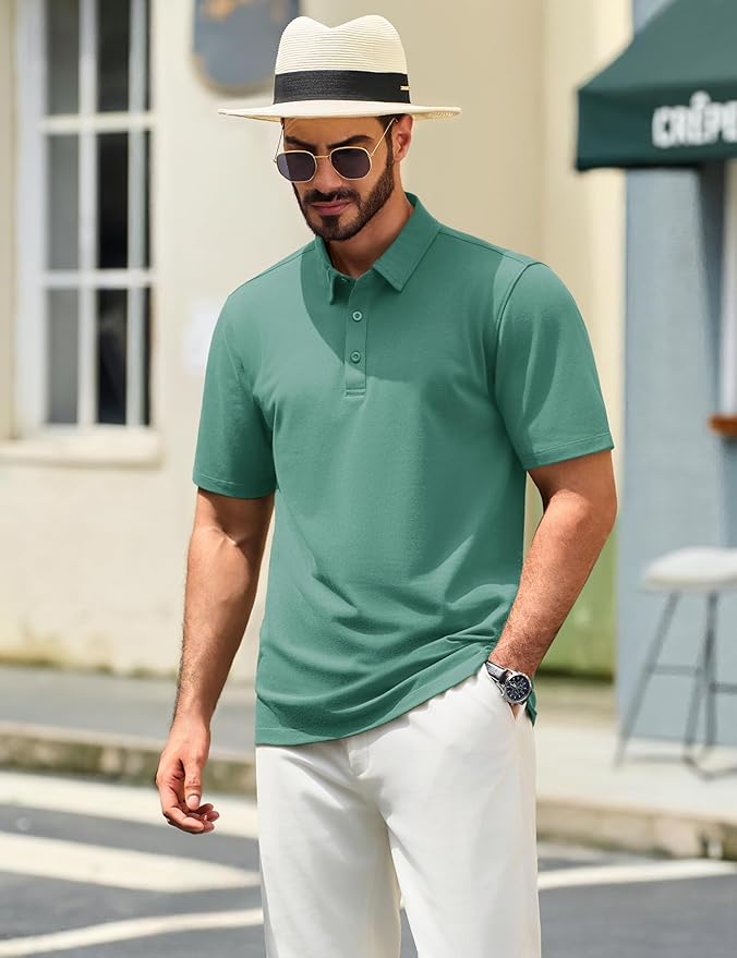 TACVASEN Mens Polo Shirts Short Sleeve Pique 3 Buttons Golf Polo Cooling Performance Moisture Wicking Shirt