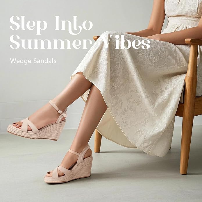 mikarka Women's Espadrille Wedge Sandals: Ankle Strap Platform Open Toe Wedges - Stylish High Heel Dressy Summer Wedges for Women, Inspired by Espadrilles