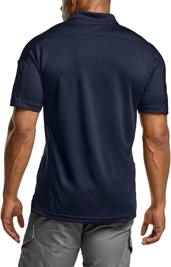 CQR Men's Polo Shirts, Tactical Short Sleeve Golf Performance Shirts, Lightweight Dry Fit UPF 50+ Pique
