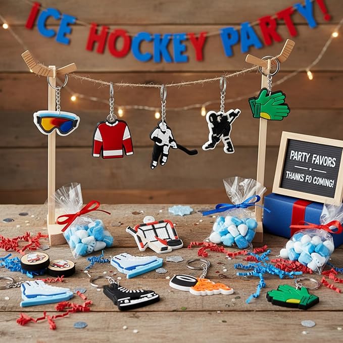 Batiyeer 72 Pack Ice Hockey Keychains Bulk Party Favors Sports Ball Key Chains Funny Keyring Gifts for Women Men Birthday Supplies