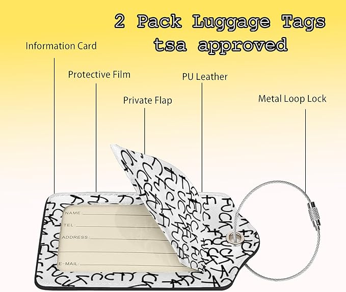 TSA Approved Luggage Tags for Suitcases FUC k it 2 Pack Funny Leather Carnival Cruise Airport Cute Travel Name Tags Golf Bag tag Ships Essentials Privacy Cover ID Label for Women Men